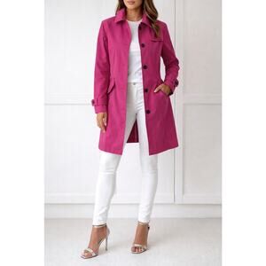 Lands End Raincoat Jacket Trench Coat Pink Mid Length Women Size XS 2-4